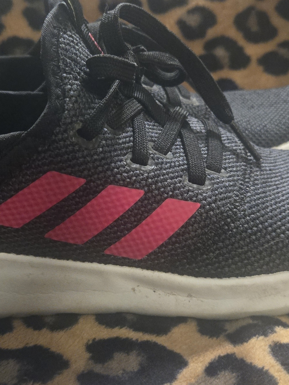 Adidas Black Knit Sneakers with Pink Stripes